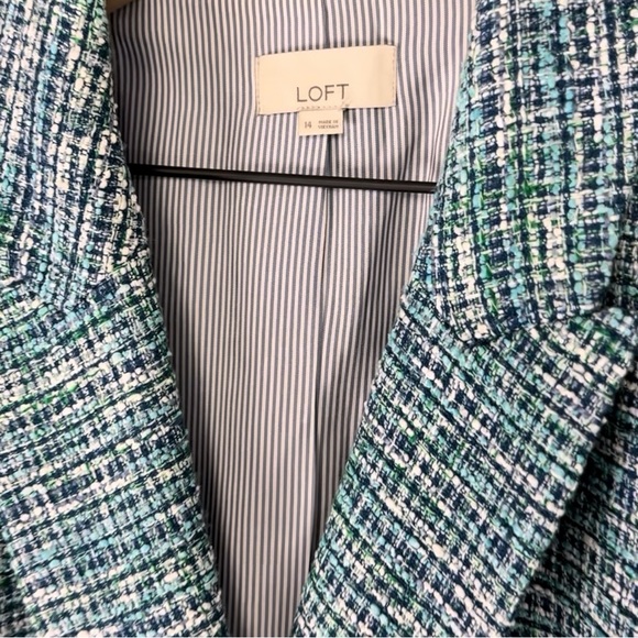 LOFT Women's Green and Blue Tweed Double Breasted Blazer Size 14 - Picture 10 of 10